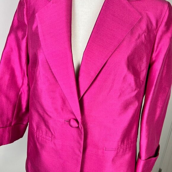 Talbots Blazer Jacket Size 8 One Button 3/4 Sleeve Silk Blend Fuchsia Pink - Picture 2 of 10